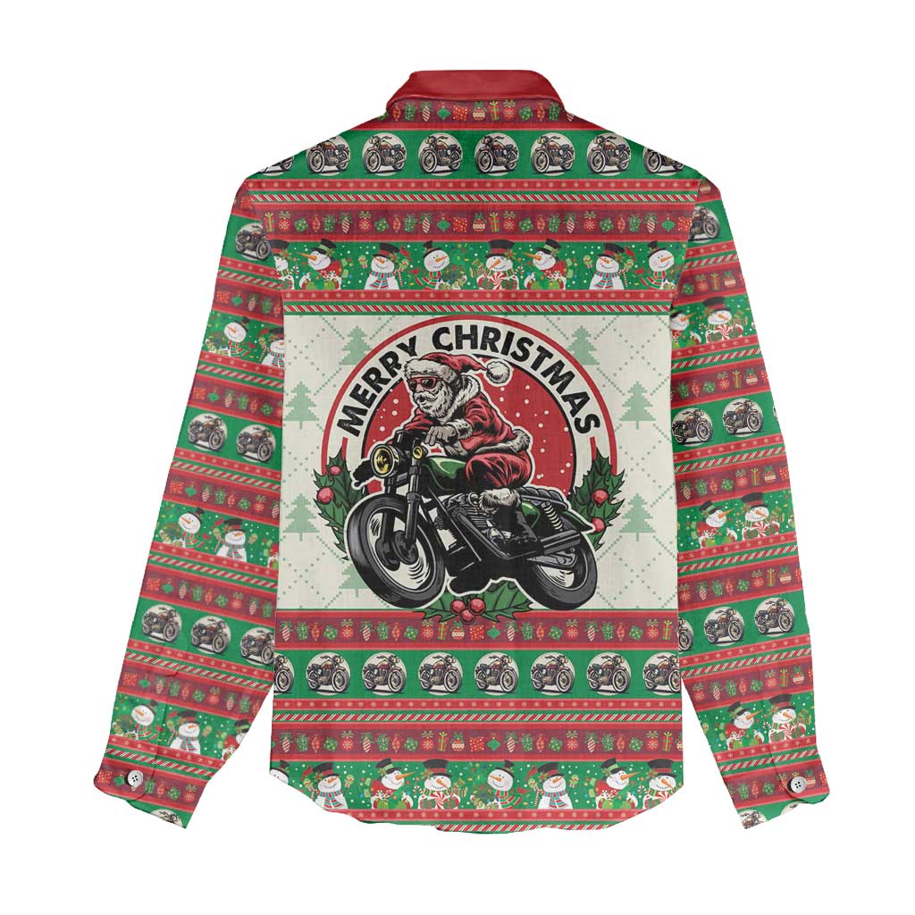 Biker Santa Motorcycle Christmas Women Casual Shirt Santa Claus On A Motorcycle - Wonder Print Shop