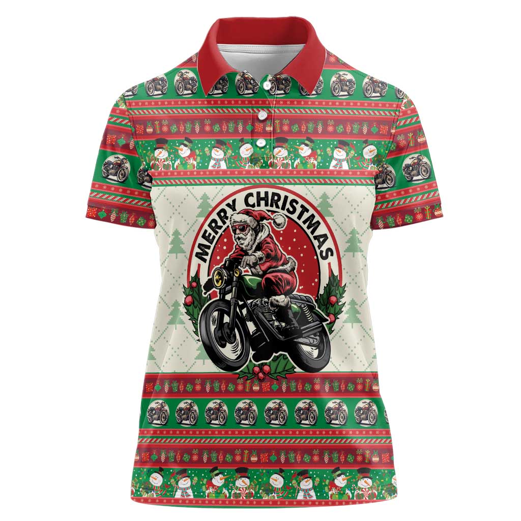 Biker Santa Motorcycle Christmas Women Polo Shirt Santa Claus On A Motorcycle - Wonder Print Shop