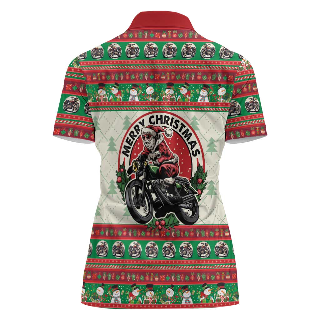Biker Santa Motorcycle Christmas Women Polo Shirt Santa Claus On A Motorcycle - Wonder Print Shop