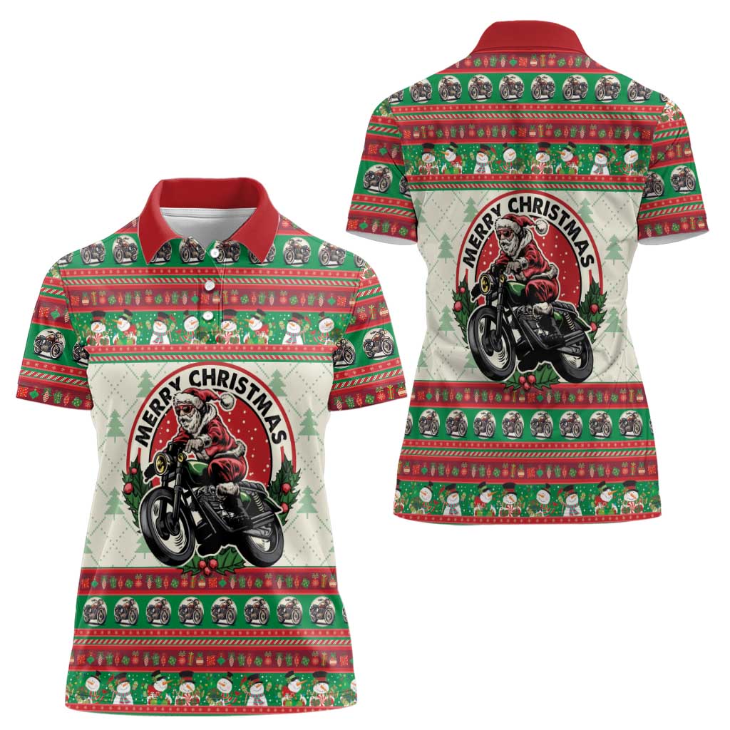 Biker Santa Motorcycle Christmas Women Polo Shirt Santa Claus On A Motorcycle - Wonder Print Shop