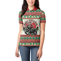 Biker Santa Motorcycle Christmas Women Polo Shirt Santa Claus On A Motorcycle - Wonder Print Shop