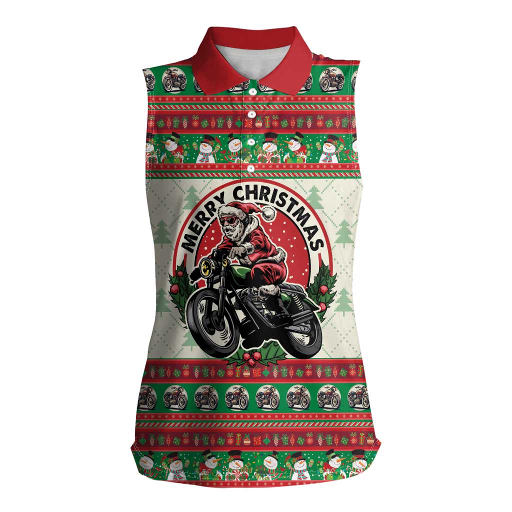 Biker Santa Motorcycle Christmas Women Sleeveless Polo Shirt Santa Claus On A Motorcycle - Wonder Print Shop