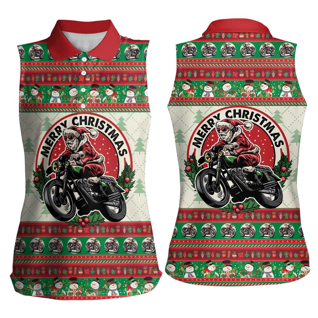 Biker Santa Motorcycle Christmas Women Sleeveless Polo Shirt Santa Claus On A Motorcycle - Wonder Print Shop