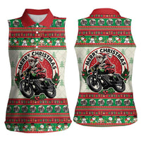 Biker Santa Motorcycle Christmas Women Sleeveless Polo Shirt Santa Claus On A Motorcycle - Wonder Print Shop