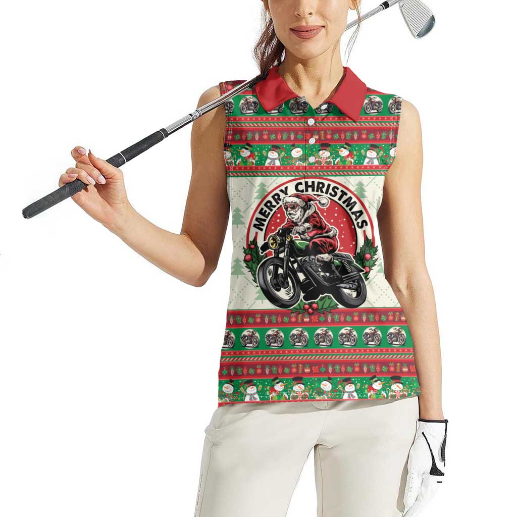 Biker Santa Motorcycle Christmas Women Sleeveless Polo Shirt Santa Claus On A Motorcycle - Wonder Print Shop