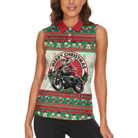 Biker Santa Motorcycle Christmas Women Sleeveless Polo Shirt Santa Claus On A Motorcycle - Wonder Print Shop