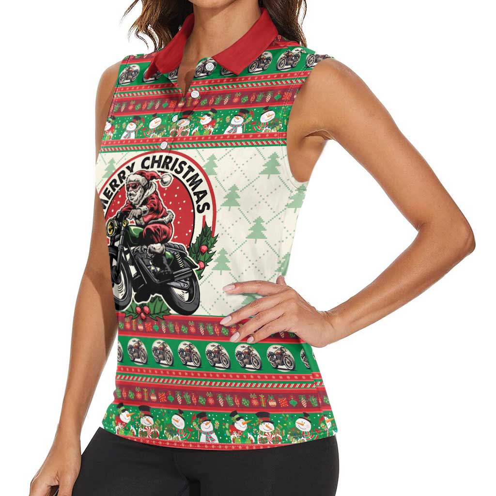 Biker Santa Motorcycle Christmas Women Sleeveless Polo Shirt Santa Claus On A Motorcycle - Wonder Print Shop