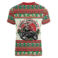 Biker Santa Motorcycle Christmas Women V-Neck T-Shirt Santa Claus On A Motorcycle - Wonder Print Shop