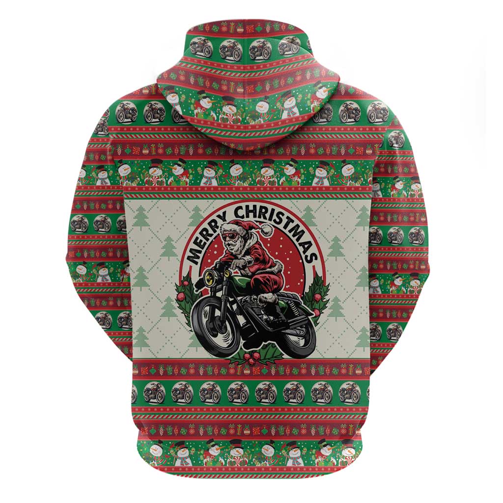 Biker Santa Motorcycle Christmas Zip Hoodie Santa Claus On A Motorcycle - Wonder Print Shop