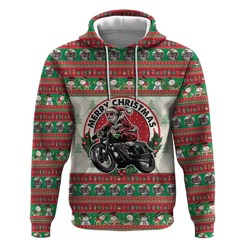Biker Santa Motorcycle Christmas Zip Hoodie Santa Claus On A Motorcycle - Wonder Print Shop