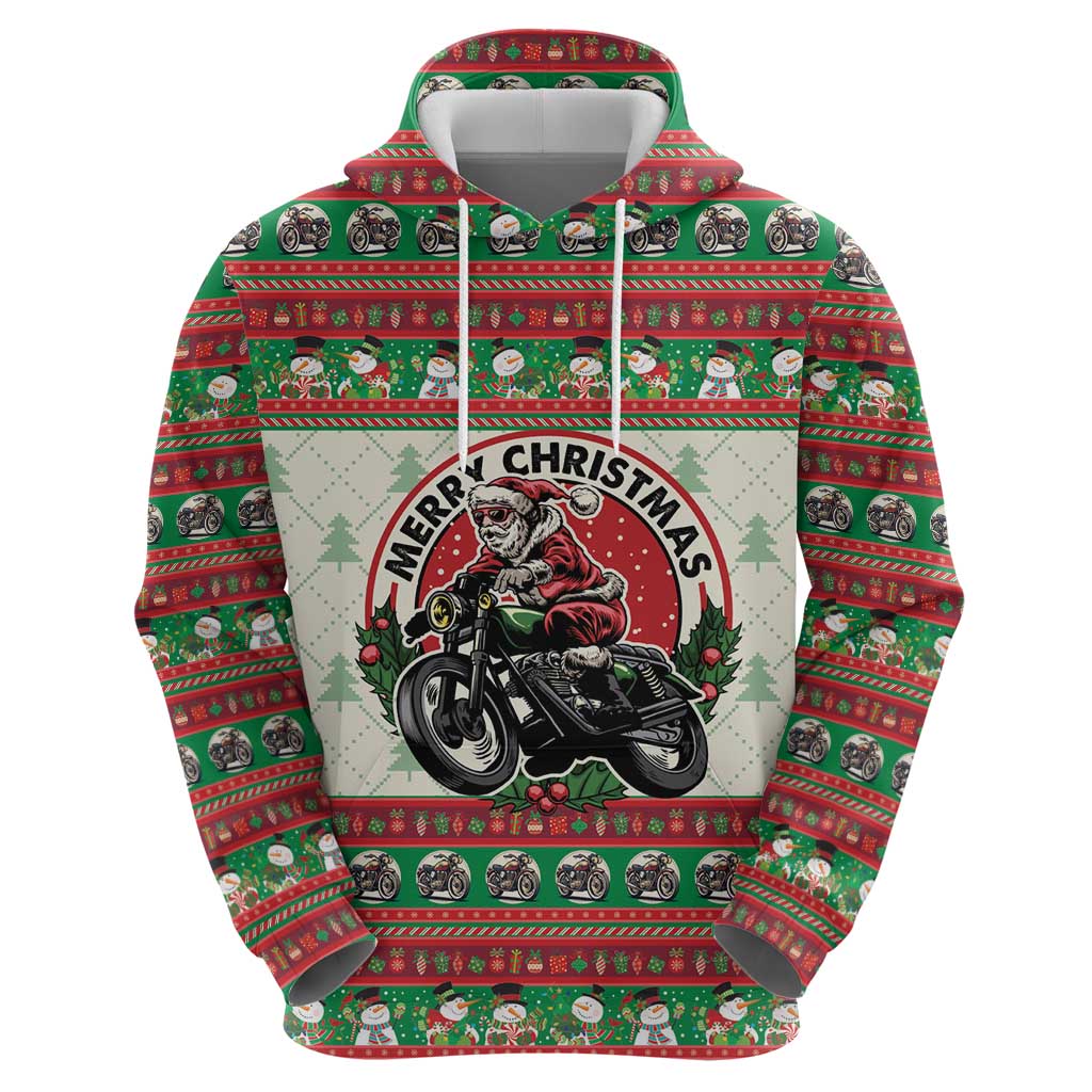 Biker Santa Motorcycle Christmas Zip Hoodie Santa Claus On A Motorcycle - Wonder Print Shop