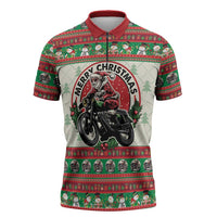 Biker Santa Motorcycle Christmas Zipper Polo Shirt Santa Claus On A Motorcycle - Wonder Print Shop