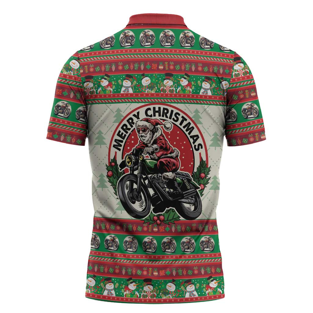 Biker Santa Motorcycle Christmas Zipper Polo Shirt Santa Claus On A Motorcycle - Wonder Print Shop