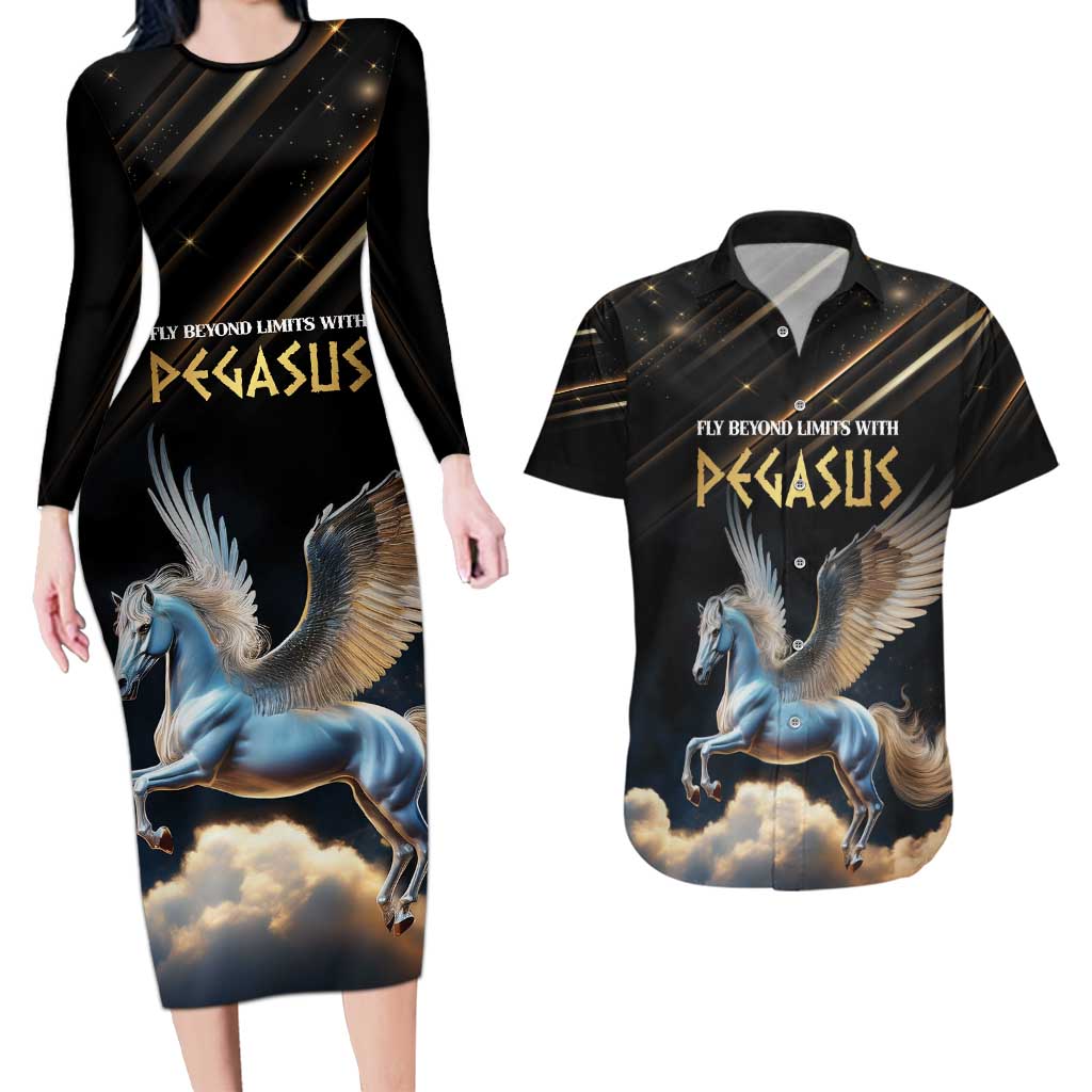 Personalized Fly Beyond Limits With Pegasus Couples Matching Long Sleeve Bodycon Dress and Hawaiian Shirt