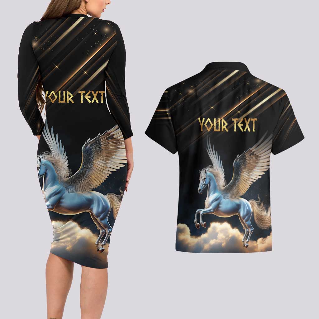 Personalized Fly Beyond Limits With Pegasus Couples Matching Long Sleeve Bodycon Dress and Hawaiian Shirt