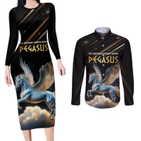 Personalized Fly Beyond Limits With Pegasus Couples Matching Long Sleeve Bodycon Dress and Long Sleeve Button Shirt