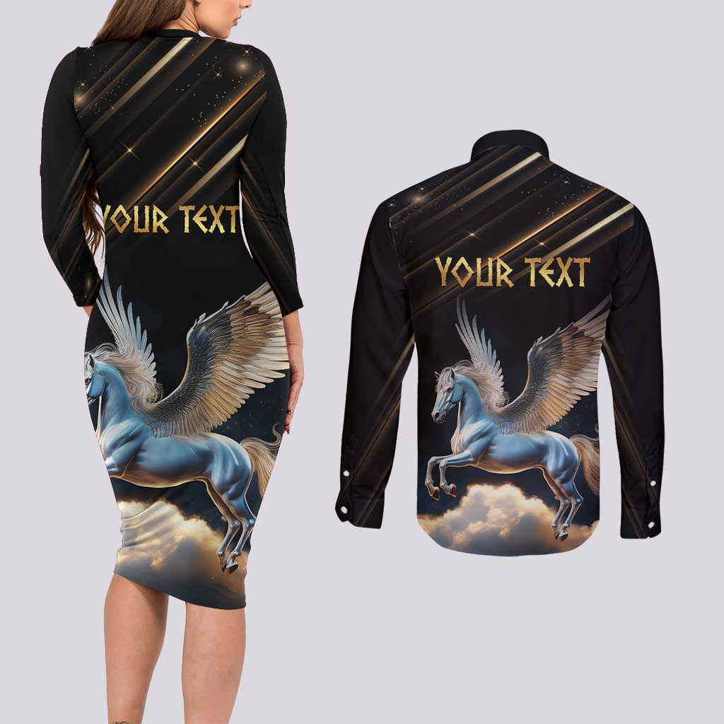 Personalized Fly Beyond Limits With Pegasus Couples Matching Long Sleeve Bodycon Dress and Long Sleeve Button Shirt
