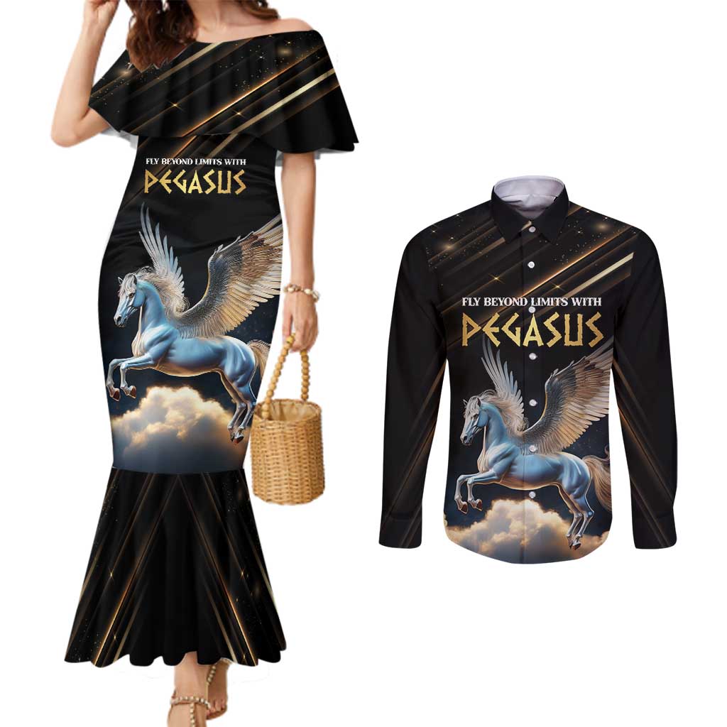 Personalized Fly Beyond Limits With Pegasus Couples Matching Mermaid Dress and Long Sleeve Button Shirt