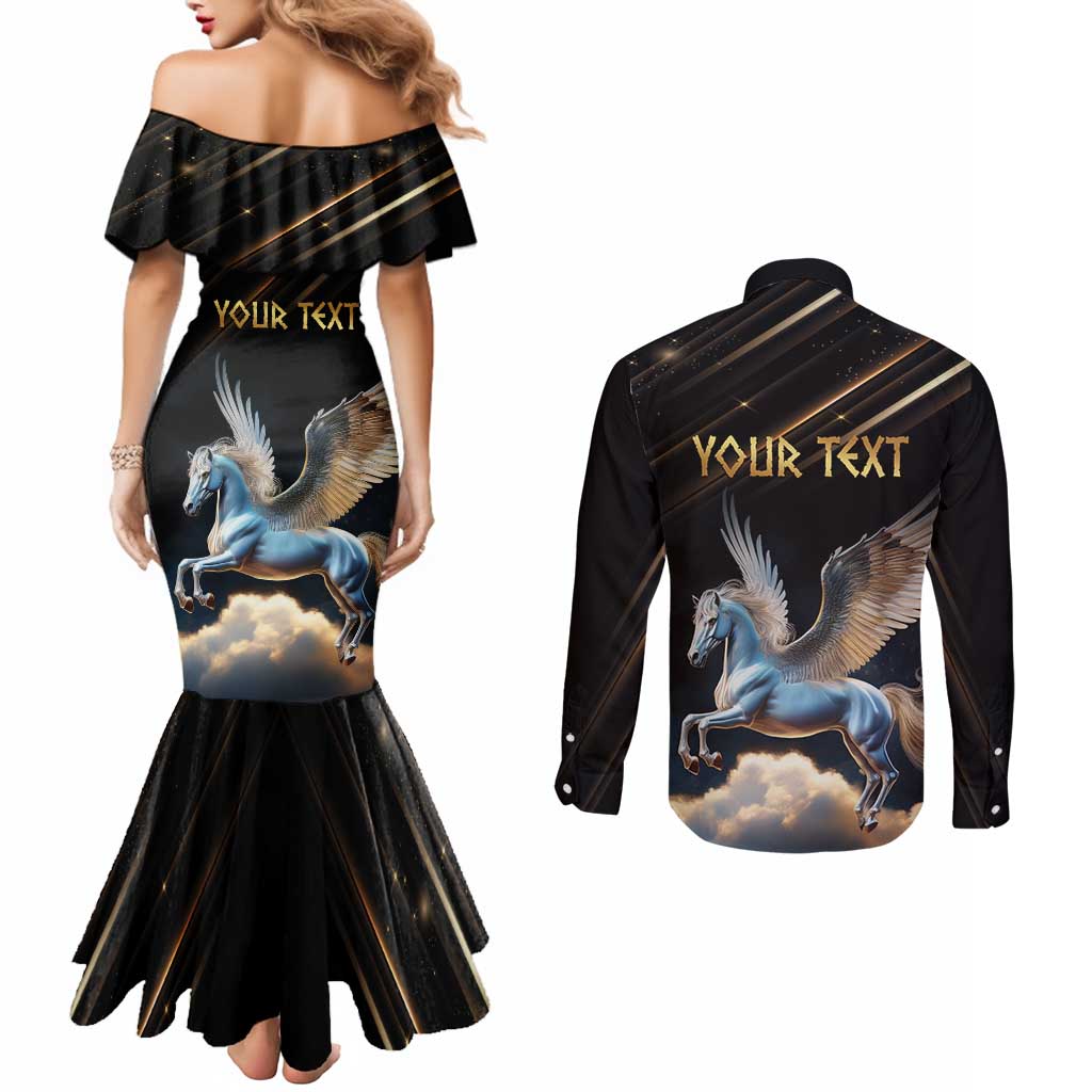 Personalized Fly Beyond Limits With Pegasus Couples Matching Mermaid Dress and Long Sleeve Button Shirt