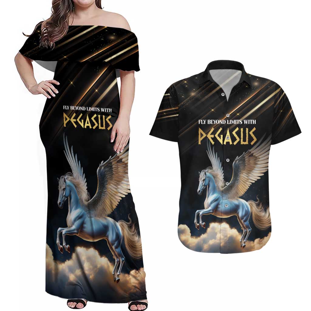 Personalized Fly Beyond Limits With Pegasus Couples Matching Off Shoulder Maxi Dress and Hawaiian Shirt