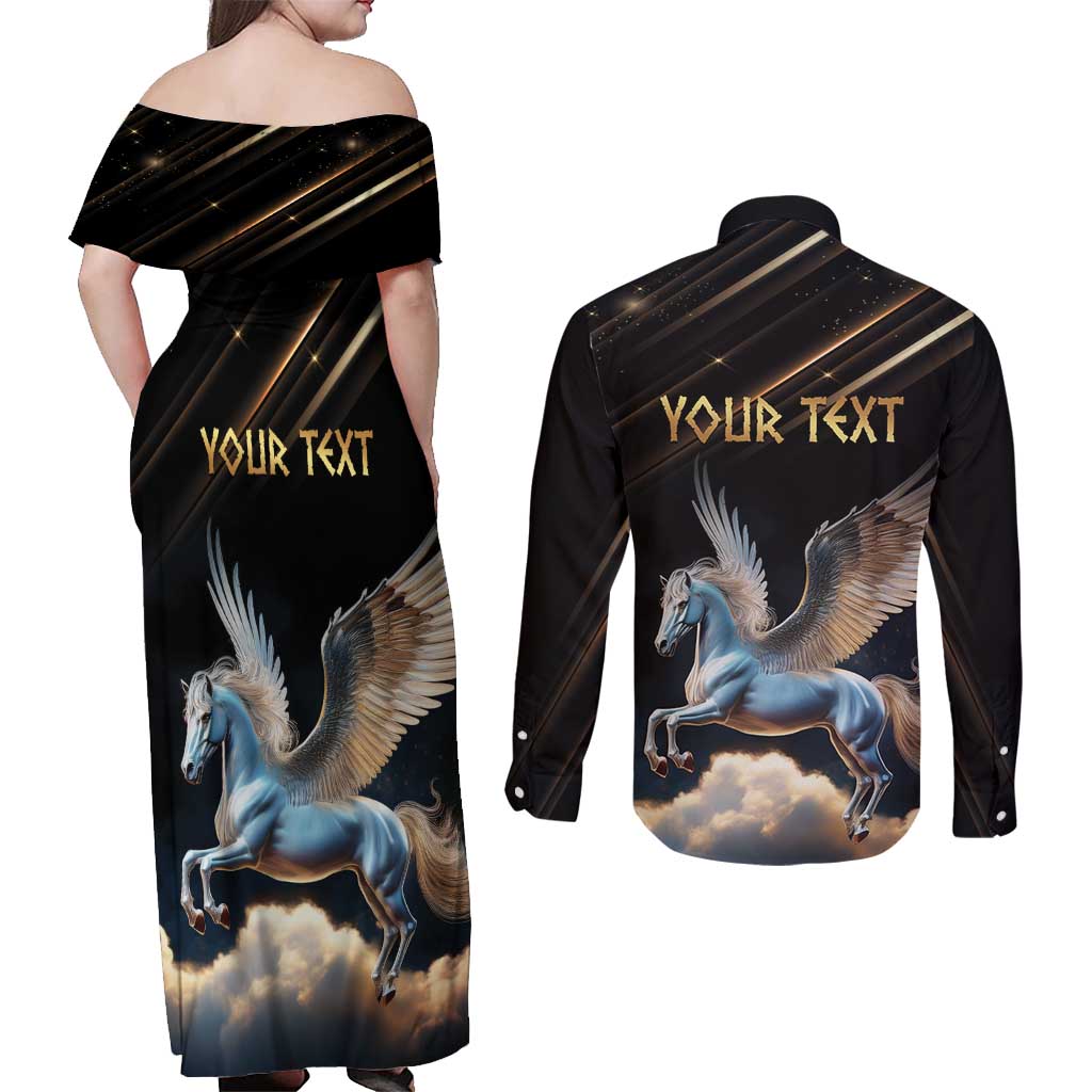 Personalized Fly Beyond Limits With Pegasus Couples Matching Off Shoulder Maxi Dress and Long Sleeve Button Shirt