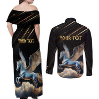 Personalized Fly Beyond Limits With Pegasus Couples Matching Off Shoulder Maxi Dress and Long Sleeve Button Shirt