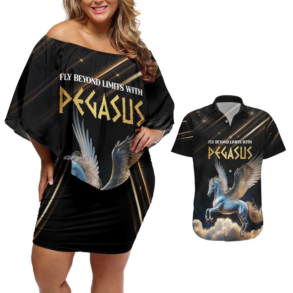 Personalized Fly Beyond Limits With Pegasus Couples Matching Off Shoulder Short Dress and Hawaiian Shirt