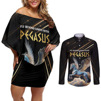 Personalized Fly Beyond Limits With Pegasus Couples Matching Off Shoulder Short Dress and Long Sleeve Button Shirt