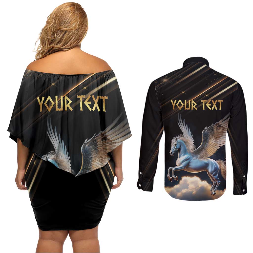 Personalized Fly Beyond Limits With Pegasus Couples Matching Off Shoulder Short Dress and Long Sleeve Button Shirt