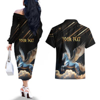 Personalized Fly Beyond Limits With Pegasus Couples Matching Off The Shoulder Long Sleeve Dress and Hawaiian Shirt