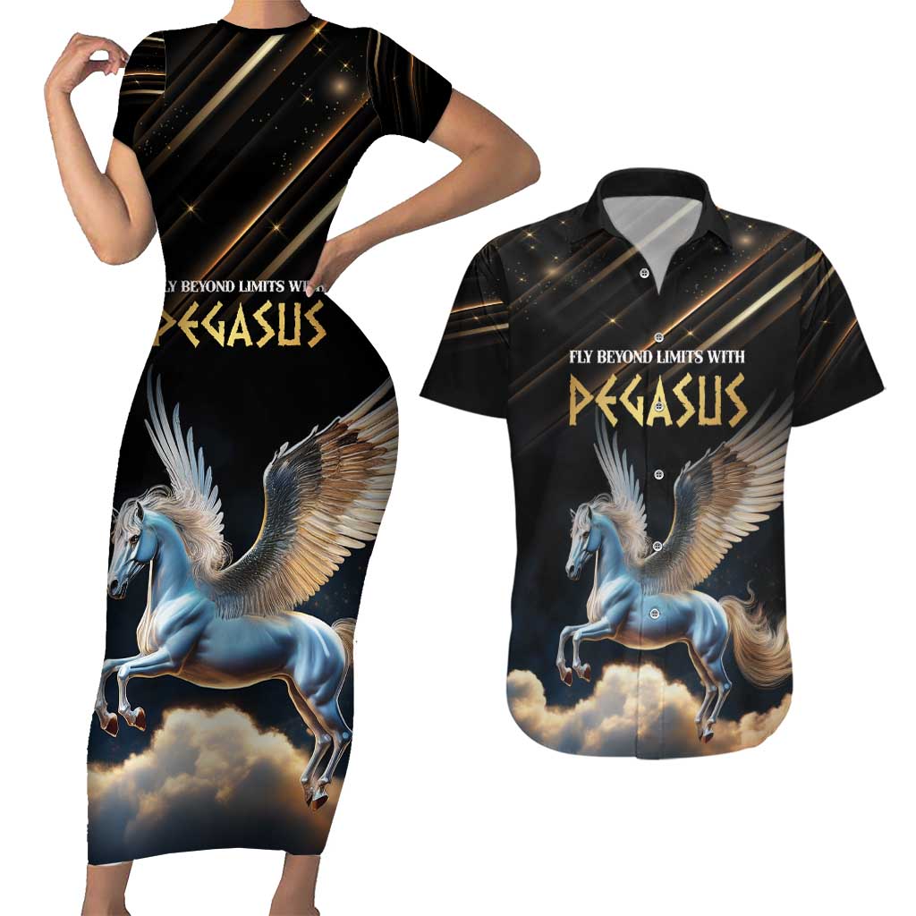 Personalized Fly Beyond Limits With Pegasus Couples Matching Short Sleeve Bodycon Dress and Hawaiian Shirt