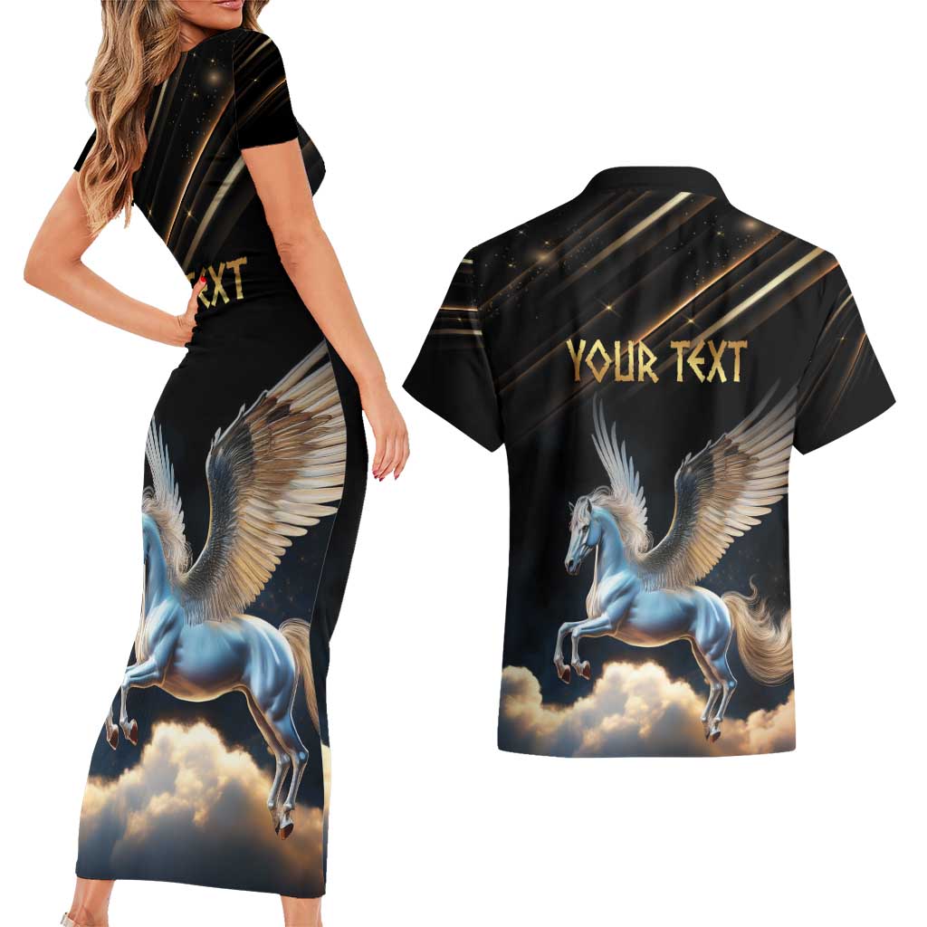 Personalized Fly Beyond Limits With Pegasus Couples Matching Short Sleeve Bodycon Dress and Hawaiian Shirt