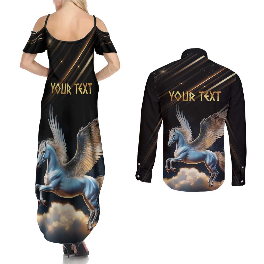 Personalized Fly Beyond Limits With Pegasus Couples Matching Summer Maxi Dress and Long Sleeve Button Shirt