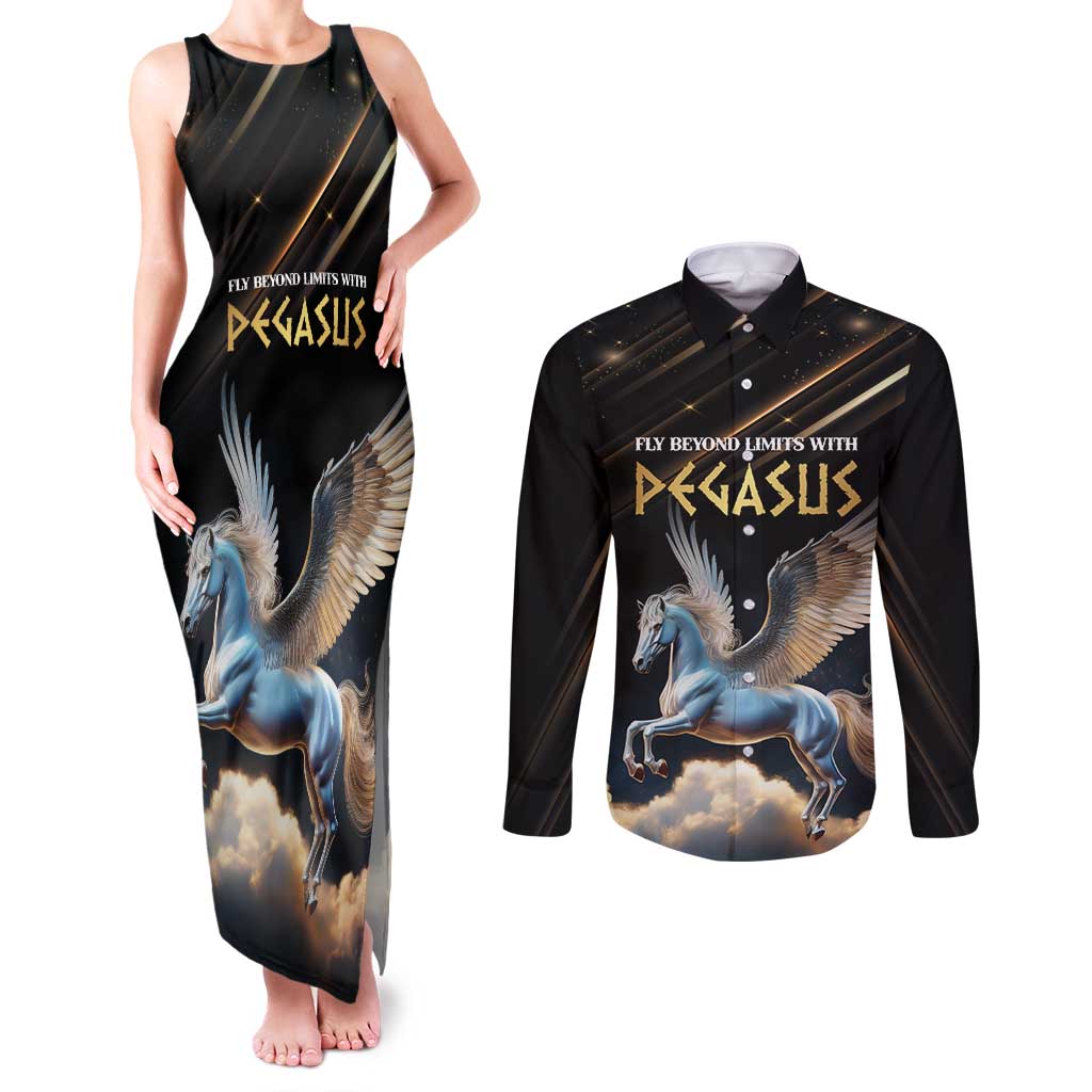 Personalized Fly Beyond Limits With Pegasus Couples Matching Tank Maxi Dress and Long Sleeve Button Shirt