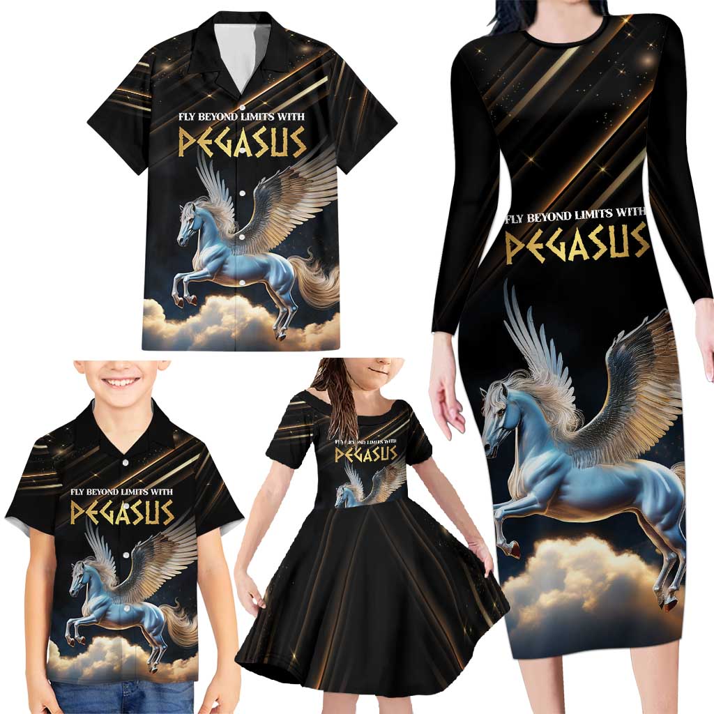 Personalized Fly Beyond Limits With Pegasus Family Matching Long Sleeve Bodycon Dress and Hawaiian Shirt