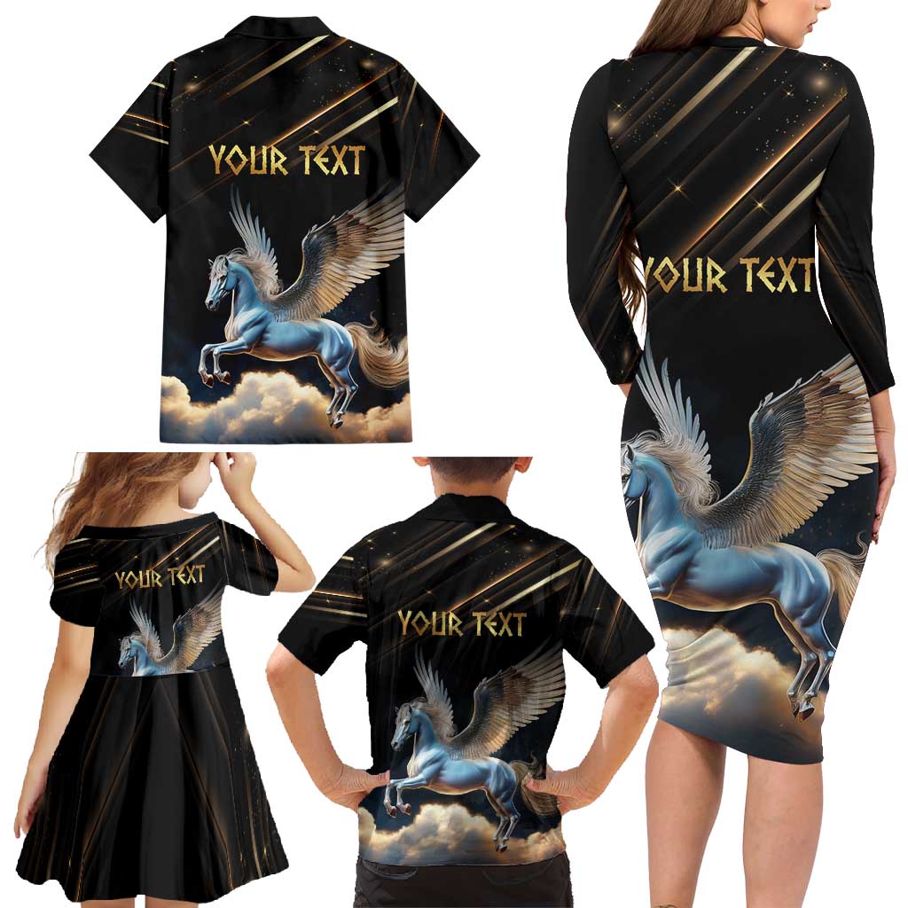 Personalized Fly Beyond Limits With Pegasus Family Matching Long Sleeve Bodycon Dress and Hawaiian Shirt