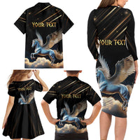 Personalized Fly Beyond Limits With Pegasus Family Matching Long Sleeve Bodycon Dress and Hawaiian Shirt