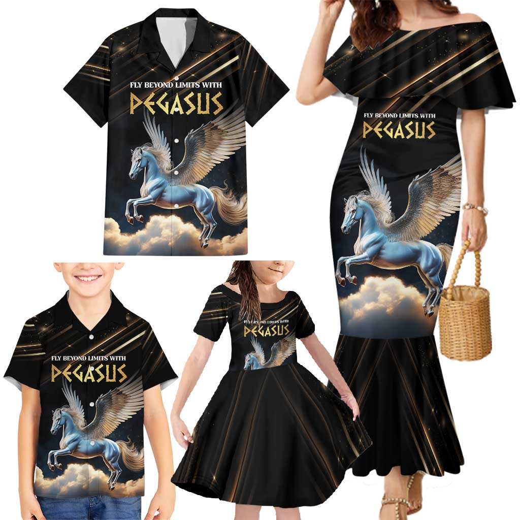 Personalized Fly Beyond Limits With Pegasus Family Matching Mermaid Dress and Hawaiian Shirt