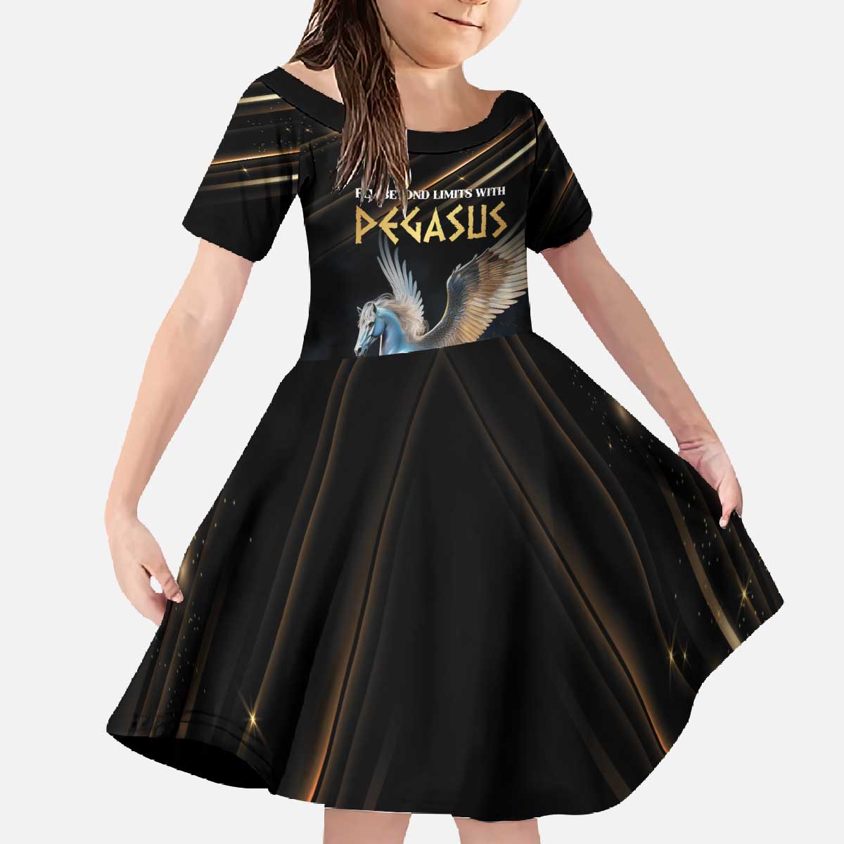 Personalized Fly Beyond Limits With Pegasus Family Matching Off The Shoulder Long Sleeve Dress and Hawaiian Shirt