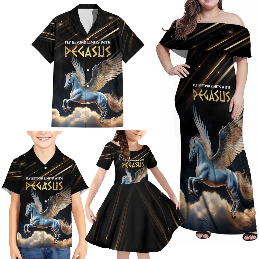 Personalized Fly Beyond Limits With Pegasus Family Matching Off Shoulder Maxi Dress and Hawaiian Shirt