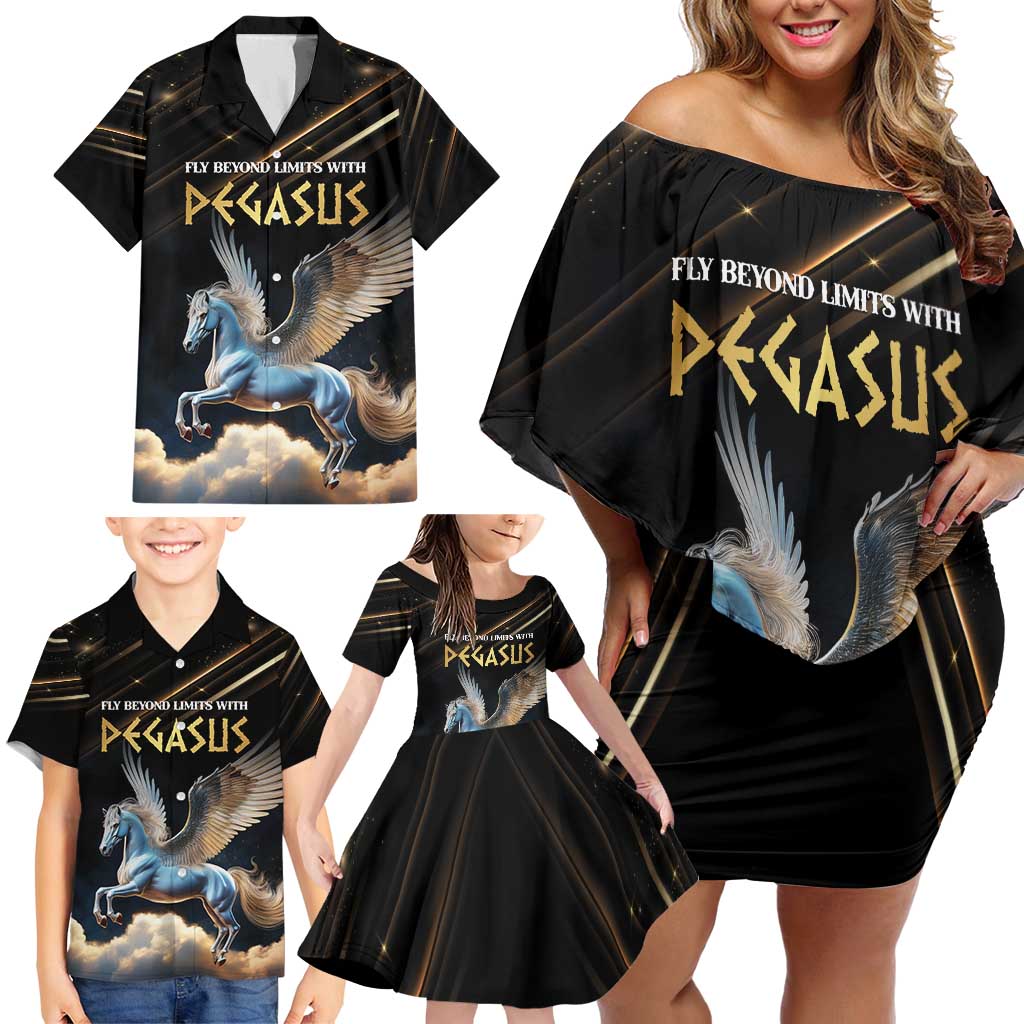 Personalized Fly Beyond Limits With Pegasus Family Matching Off Shoulder Short Dress and Hawaiian Shirt