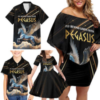 Personalized Fly Beyond Limits With Pegasus Family Matching Off Shoulder Short Dress and Hawaiian Shirt