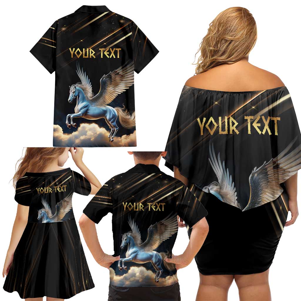 Personalized Fly Beyond Limits With Pegasus Family Matching Off Shoulder Short Dress and Hawaiian Shirt