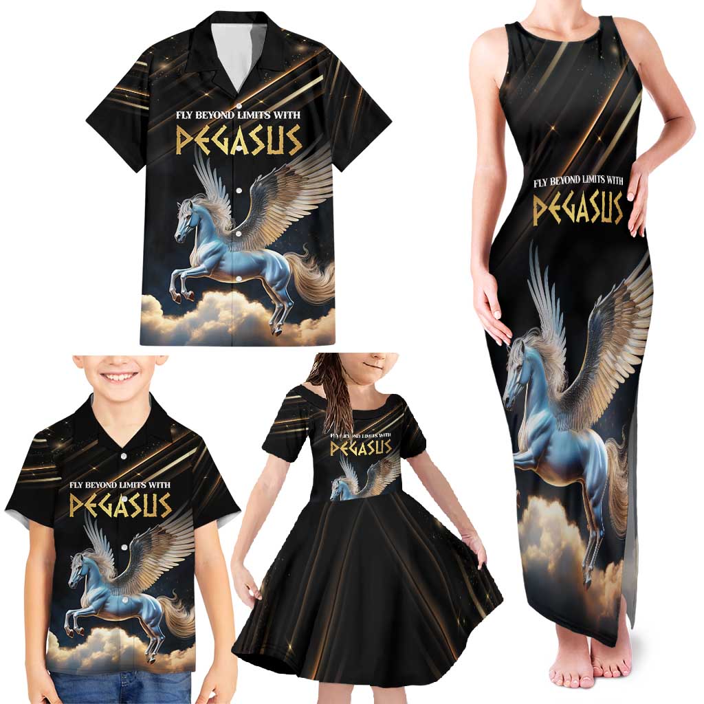 Personalized Fly Beyond Limits With Pegasus Family Matching Tank Maxi Dress and Hawaiian Shirt - Wonder Print Shop