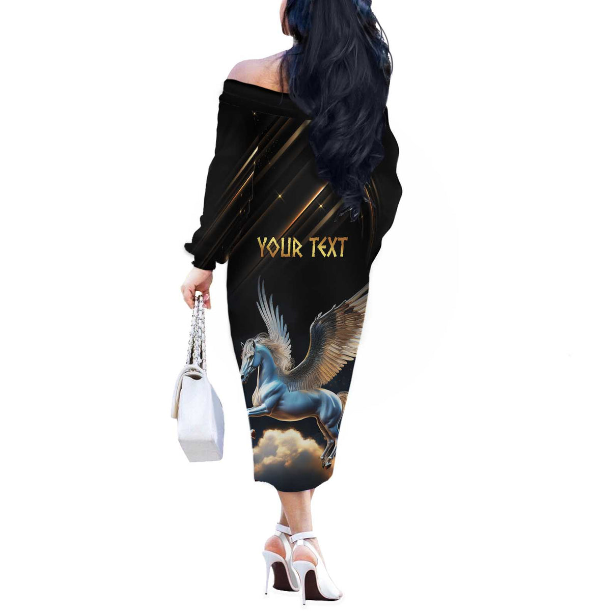 Personalized Fly Beyond Limits With Pegasus Off The Shoulder Long Sleeve Dress - Wonder Print Shop