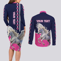Personalized Pegasus Horse Racing Couples Matching Long Sleeve Bodycon Dress and Long Sleeve Button Shirt Diamond Luxury Style