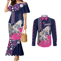 Personalized Pegasus Horse Racing Couples Matching Mermaid Dress and Long Sleeve Button Shirt Diamond Luxury Style