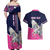 Personalized Pegasus Horse Racing Couples Matching Off Shoulder Maxi Dress and Hawaiian Shirt Diamond Luxury Style