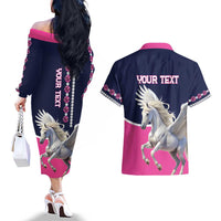 Personalized Pegasus Horse Racing Couples Matching Off The Shoulder Long Sleeve Dress and Hawaiian Shirt Diamond Luxury Style