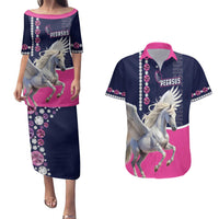 Personalized Pegasus Horse Racing Couples Matching Puletasi and Hawaiian Shirt Diamond Luxury Style